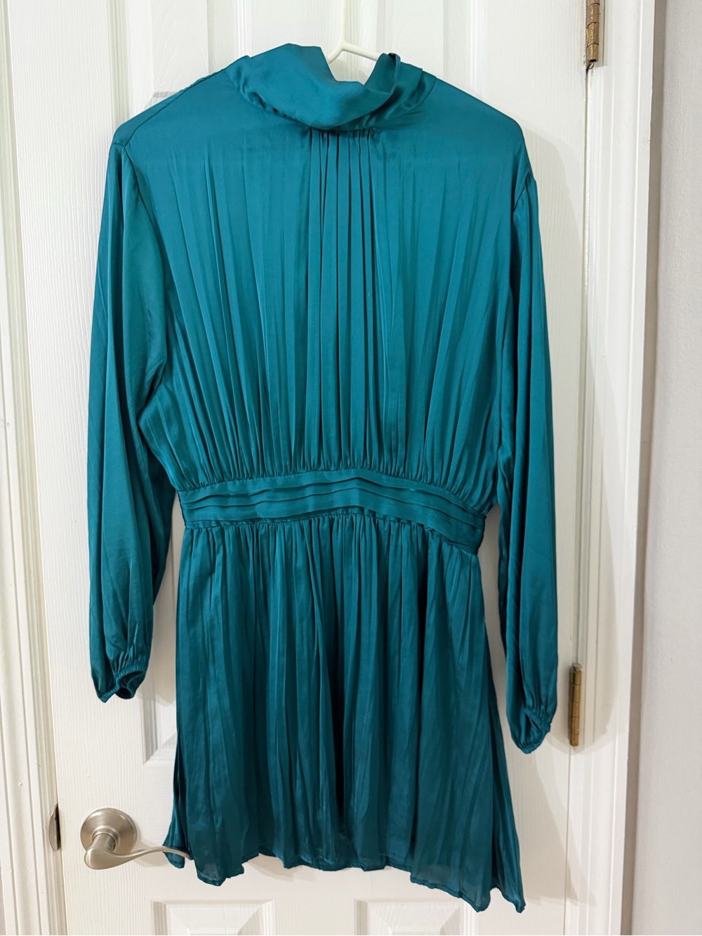 Zara Teal Pleated Long-Sleeve Dress